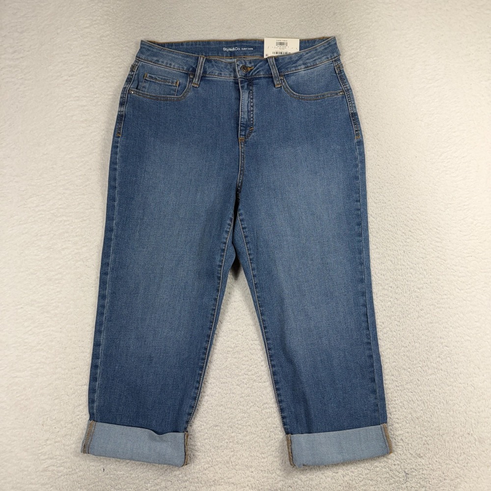 Style & Co Curvy Capri Jeans Women 14 (32x21) Blue NWT Stretch Denim Casual